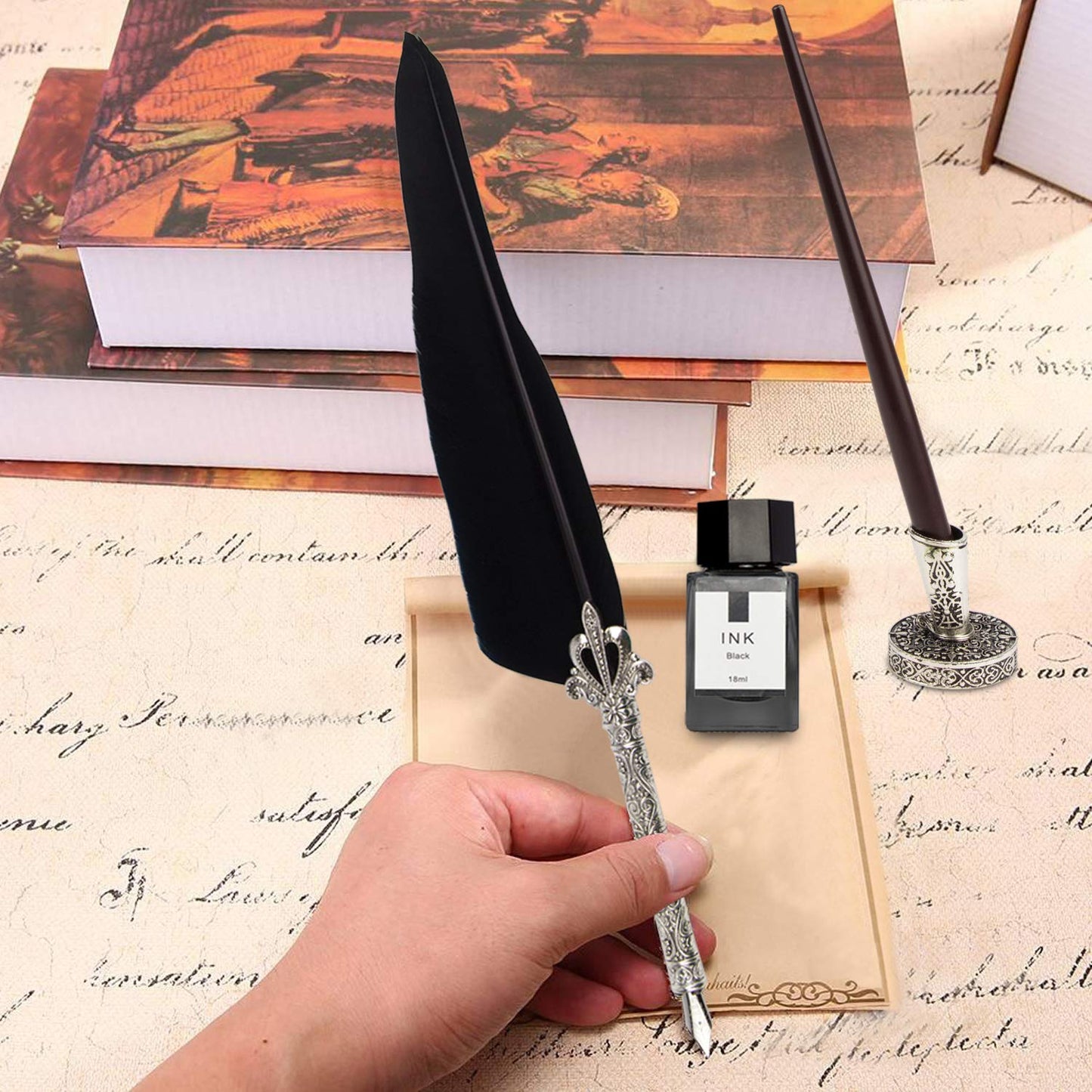 PrestigeQuill's Mastering the Art: Beginner's Calligraphy Set & Pens - Explore Quill, Feather, and Wooden Options with Ink Sets